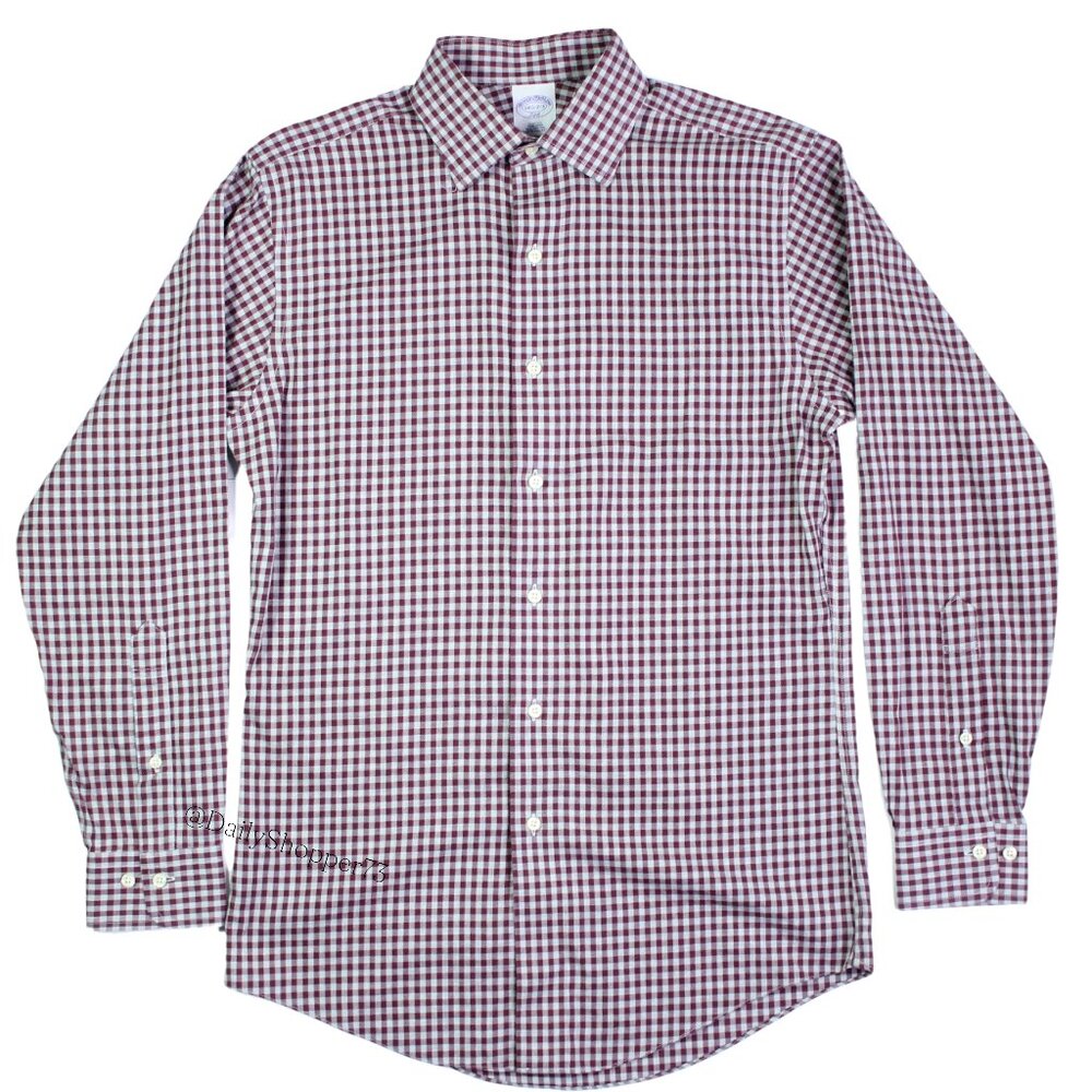 Brooks Brothers Men's Wine Red and White Gingham 346 Slim Fit Button Down Shirt